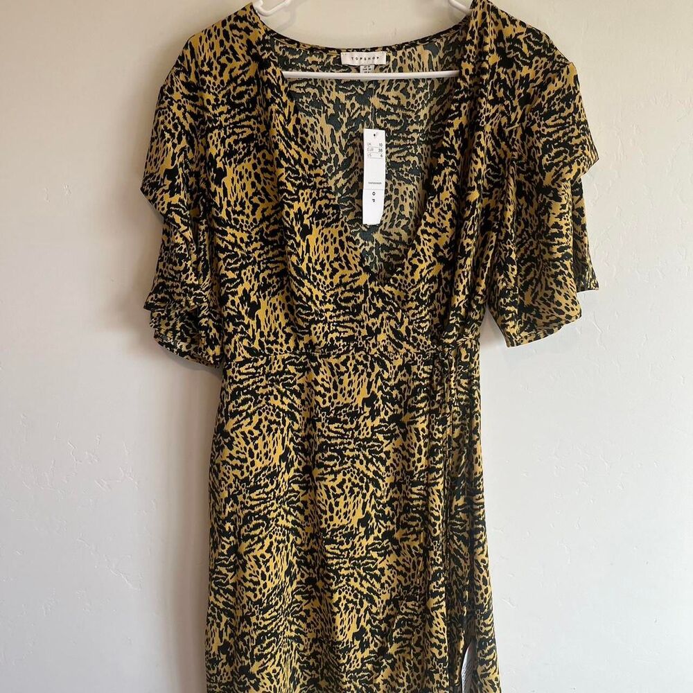 NWT Size 6 Topshop  Mini yellow and black cheetah dress